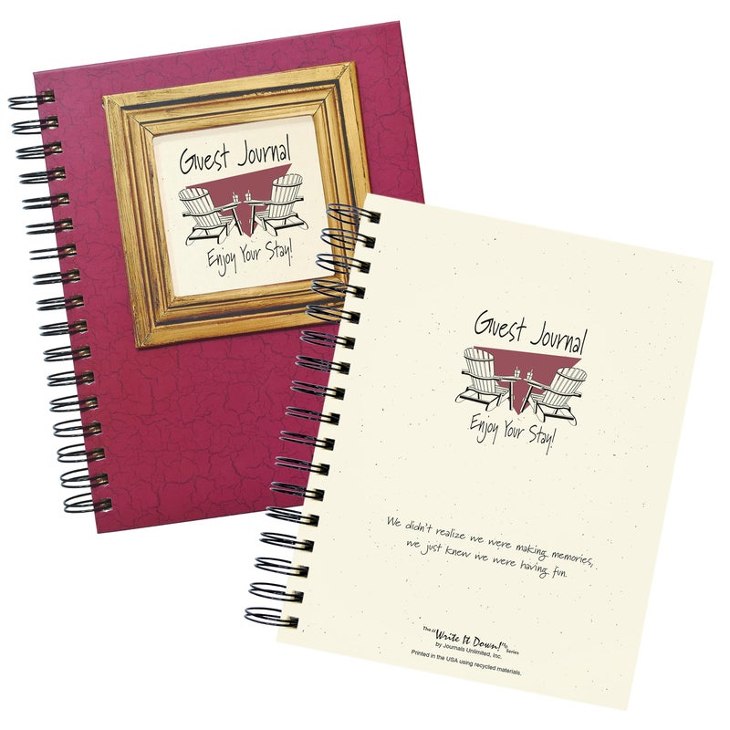 Write it Down series by Journals Unlimited, Guided Journal, Guest Journal, Enjoy Your Stay!, Full-size 7.5"x 9", Cranberry Hard Cover, Made in USA - Image 3